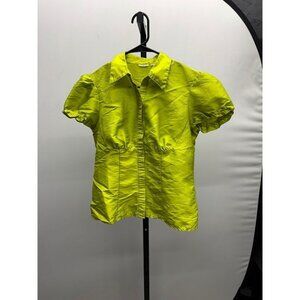 Agora Lime Green Satin-Like Vintage Blouse